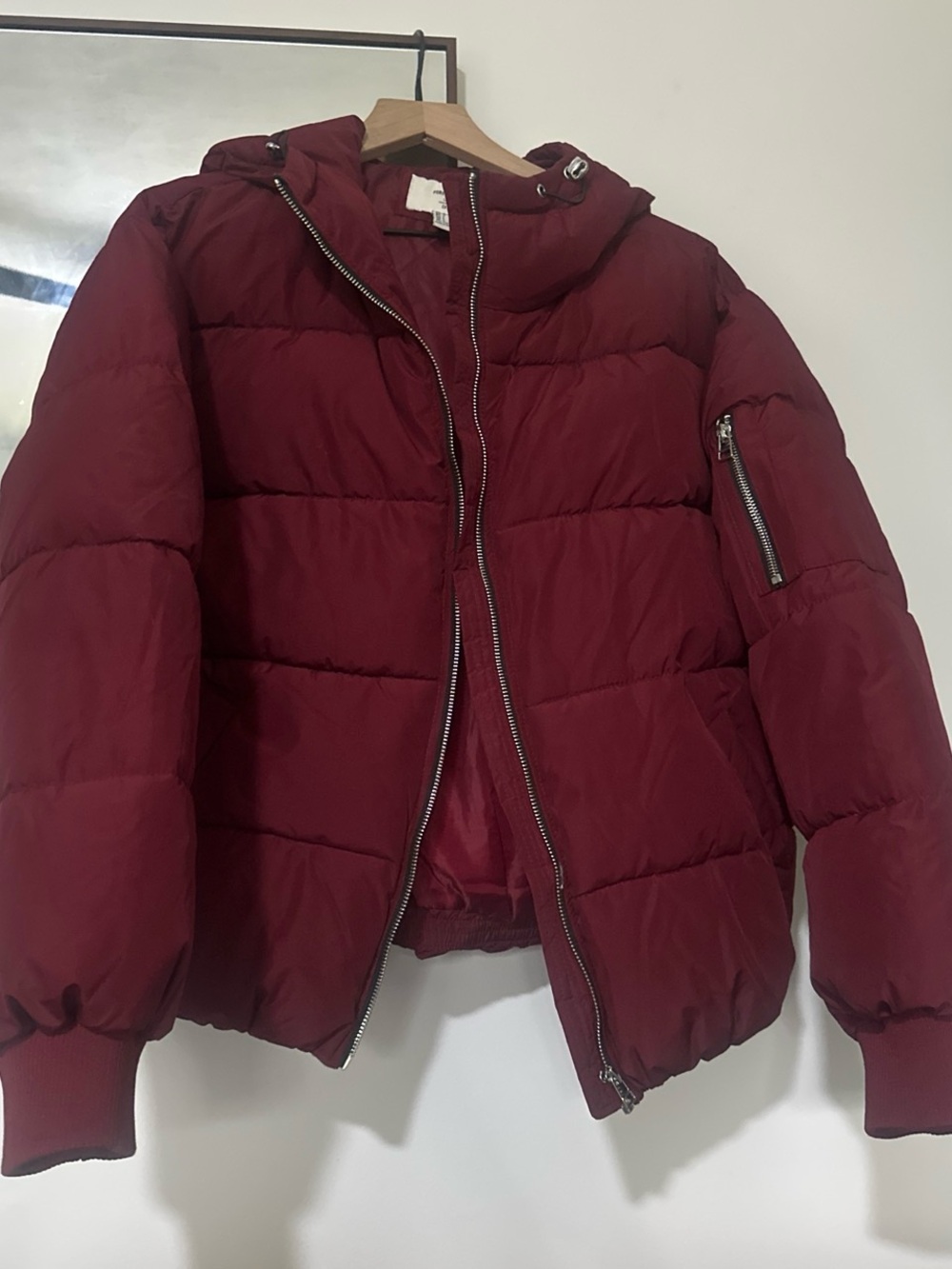 Women's Burgundy Hooded Puffer Jacket